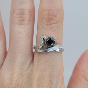 Modernist Black Hematite Stone 925 Sterling Silver Swirl Ring Size 8.25